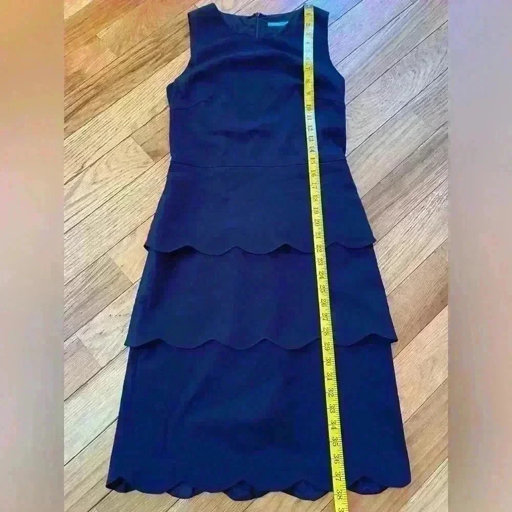 J Mclaughlin Navy Blue Scallop Hem Tiered Sleeveless Sheath Dress Women’s Size 4 - Picture 7 of 14